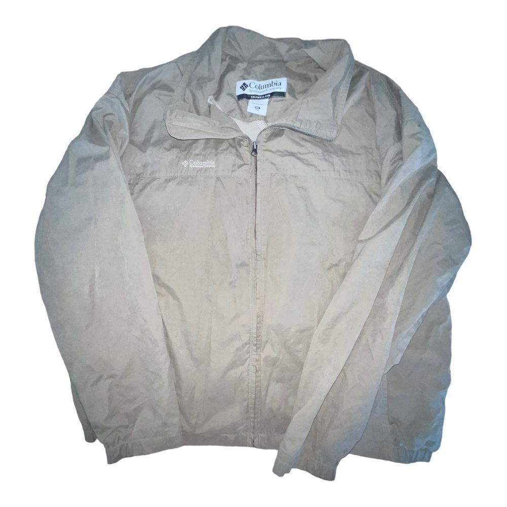 Columbia Mens Windbreaker Jacket Collar Lined Taupe Green XXL EUC
